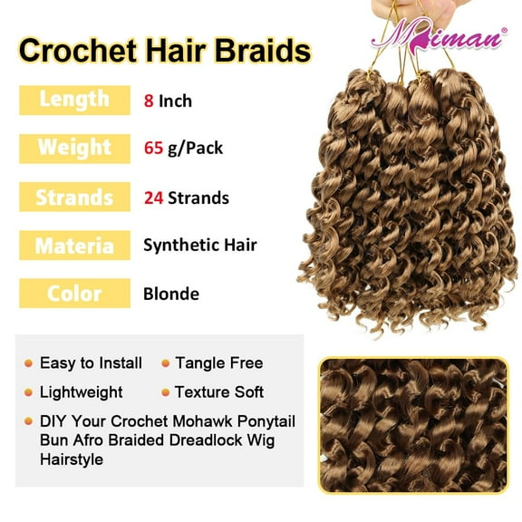FGERFE-5 Packs 8 Inch Short Jamaican Bounce Crochet Hair Braids Synthetic Beach Curl Ocean Wave Crochet Braiding Hair Extention for Black Women DIY Mohawk Braided Bun Ponytail Hairstyle Blonde