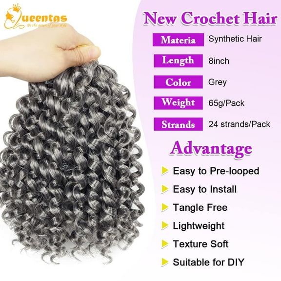 FGERFE-6 Packs 8 inch Beach Crochet Hair Water Ocean Wave Wand Afro Twist Crochet Gre Gogo Crochet Hair for Women Hair Extensions (8inch,#Gre)