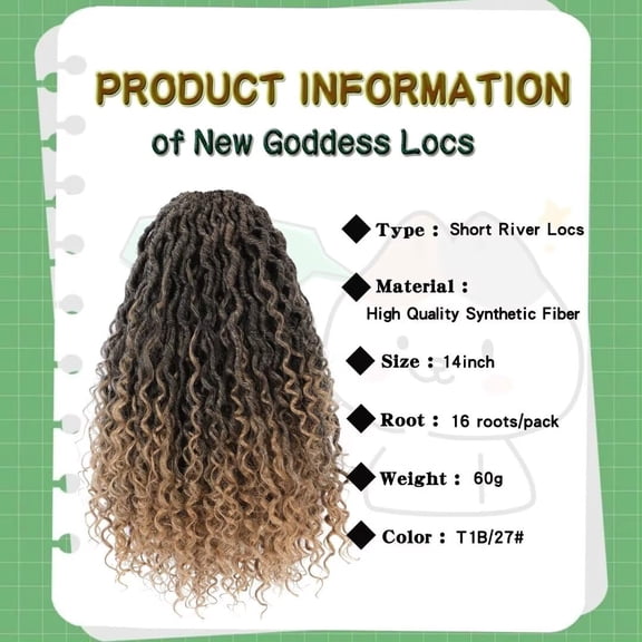 FGERFE-8 Packs New Goddess Locs Crochet Hair 14 Inch River Locs Crochet Braids Ombre Curly Faux Locs with Curly End Boho Hippie Locs Style Hair Extensions (#T1B/27 8packs 14inch)