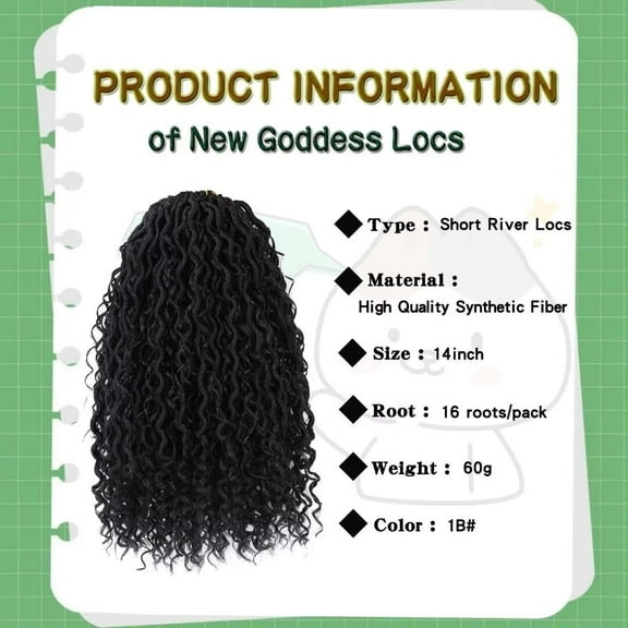 FGERFE-8 Packs New Goddess Locs Crochet Hair 14Inch River Locs Crochet Braids with Curly End Soft Faux Locs Crochet Braids for Black Women Boho Hippie Locs Style #1B 14inch 8 packs