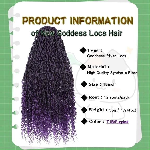 FGERFE-8 Packs Purple River Locs Crochet Hair for Black Women Goddess Faux Locs Crochet Hair Curly Faux Locs Hair Pre Looped Crochet Braids Hair Boho Hippie Locs Hair Extensions(#T1B/Purple 18inch)