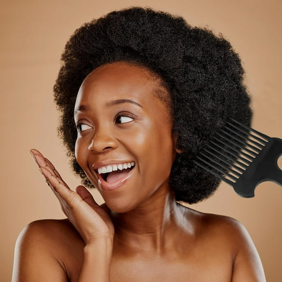FGERFE-African Hair Picks, Hair Pick Combs, Wide Tooth Styling Hair Combs, Detangling Combs for Women and Men, Suitable for Fluffy, Thick, Curly, or Even Wig or Beard, Black, 6.69"x3.94"