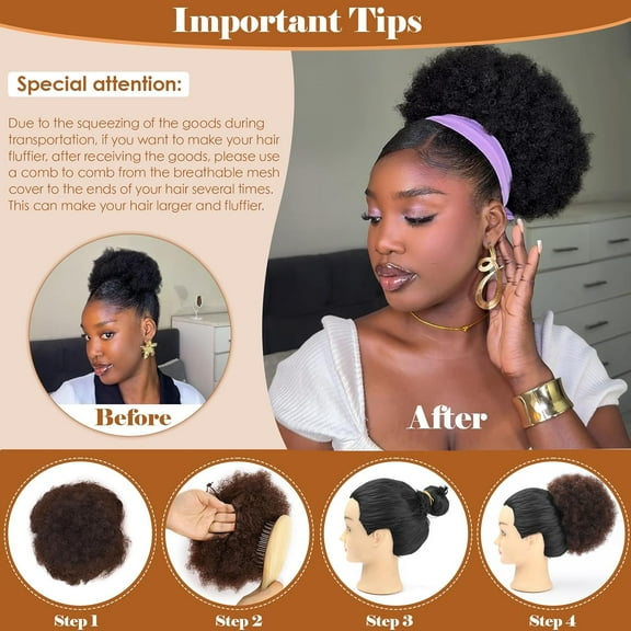 FGERFE-Afro Puff Drawstring Ponytail Extension #99J Burgundy Super Soft Shiny Bouncy Human Hair Clip in Hair Extensions for Black Women