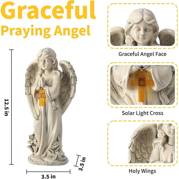 FGERFE-Angel Solar Garden Statues: 12.5 Cemetery Decorations for Grave Praying Angel Figurines for Outdoor Lawn Yard Patio Decor Memorial Gifts for Women