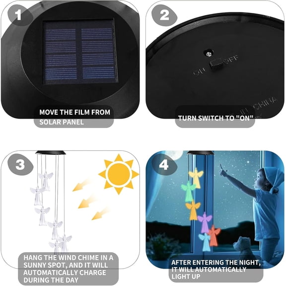 FGERFE-Angel Solar Wind Chimes, Automatic Color Changing Hanging Solar Lights for Outside,IPX65 Waterproof Mobile Hanging Decorative for Garden Patio Yard,Birthday Gifts for Mom Women