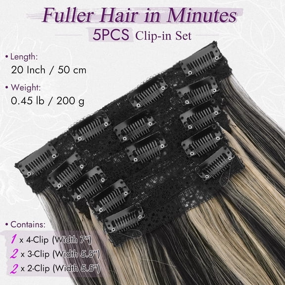 FGERFE-Black and Blonde Hair Extensions - 20 Inch Soft Wavy Layered Clip in Hair Extensions for Women - 5 PCS Voluminous Lace Weft Black Mix Blonde Highlight Clip in Hairpieces