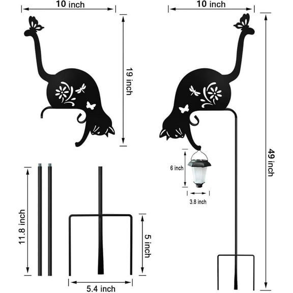 FGERFE-Black Cat Solar Lantern Garden Stakes - Metal Decorative Outdoor Lights with Waterproof Design | Solar Powered Statue for Yard, Lawn, Patio & Pathway Decor