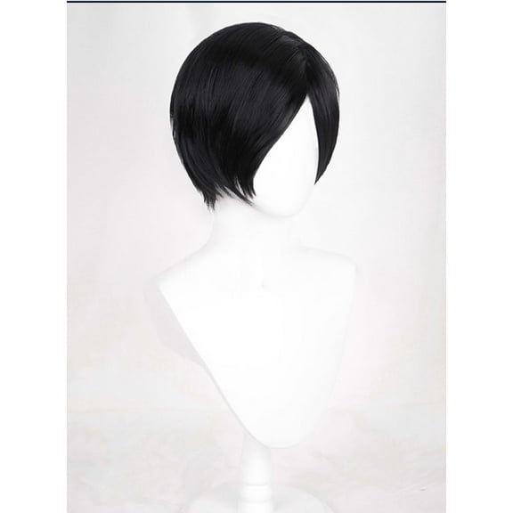 FGERFE-Black short hair wig side parted bangs bob straight hair full hair cos anime character simulation wigs 11inch (Ada Wong)