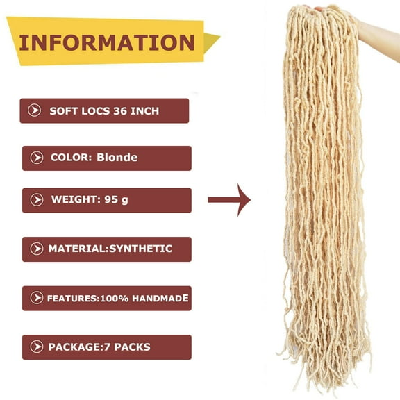 FGERFE-Blonde 7 Packs soft locs 36 inch 613 goddess locs Crochet Hair for Black Women Whole Strand Pre-looped Long New Locs Braiding Hair Extension