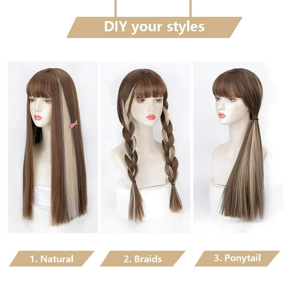 FGERFE-Blonde Hair Extensions Clip in for Kids Girls, 10 Pieces 22 Inch Long Straight Colored Streak Synthetic Accessories Hairpiece Clip ins, Play Party Highlights