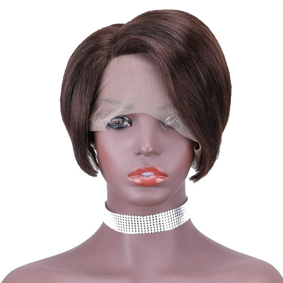 FGERFE-Bob Wigs Human Hair Dark Brown Short Pixie Cut Wig T Part Lace Frontal Wig for Black Women Side Part Wigs Pre Plucked with Baby Hair