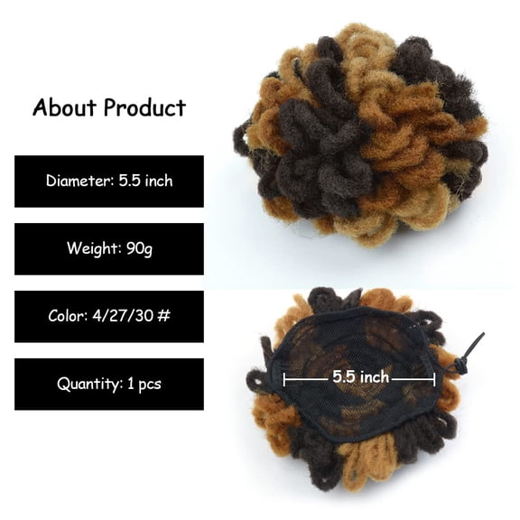 FGERFE-Braided Locs Ponytail Afro Locs Bun Drawstring Pony Tail Dreadlock Hairpiece for Black Women Chignon Faux Locs Synthetic Clip in on Hair Extensions(4/27/30#)