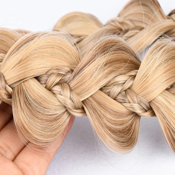 FGERFE-Bridal Hair Accessories Wide KinkyFishtail Plaited Braids Headband Braided Synthetic Hair Elastic Stretch, for Women, Bride (Caramel Blonde)