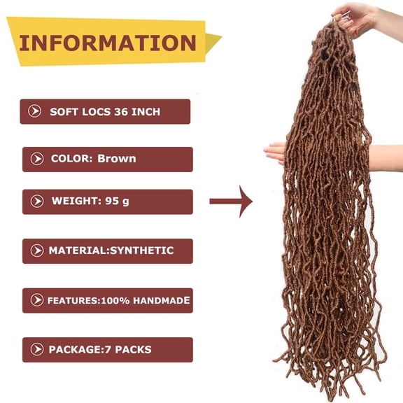 FGERFE-Brown 7 Packs Soft Locs 36 inch Goddess Locs Crochet Hair for Black Women Whole Strand Pre-looped Long New Locs Braiding Hair Extension