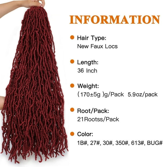 FGERFE-Burgundy 36 Inch 6Packs New Faux Locs Pre-Looped Curly Wavy Hair Afro Roots Synthetic Hair Long Goddess Soft Locs Crochet Dreadlock Hair for Women (36 Inch, bug#)