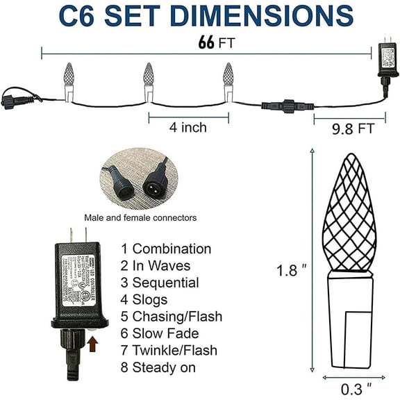 FGERFE-C6 Christmas String Lights, 200 LED 66 FT Waterproof Connectable String Lights with Timer, 8 Modes Christmas Lights for Indoor Outdoor Garden Yard Xmas Tree Decoration (Multi-Colored)