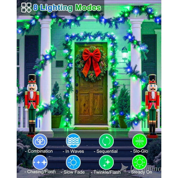 FGERFE-Christmas Lights Outdoor 40FT 120 LED, Green Wire Christmas Tree Lights Waterproof, 8 Modes & Timer, Connectable String Twinkle Light for Indoor House Yard Party Xmas Decorations, Blue Green