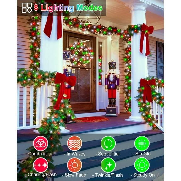 FGERFE-Christmas Lights Outdoor 40FT 120 LED, Green Wire Christmas Tree Lights with Waterproof, 8 Modes & Timer, Connectable String Twinkle Light for Indoor Yard Party Holiday Decorations, Red White