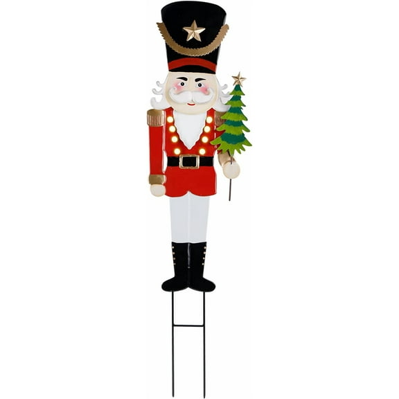 FGERFE-Christmas Outdoor Decorations, 39 Inch LED Lights Nutcracker Yard Stake, Multi-Use Hanging Soldier Lighted Garden Stake, Perfect for Driveway Front Door Garden Yard Lawn Wall