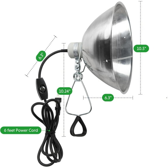 FGERFE-Clamp Lamp Light Socket with 10.5 Inch Aluminum Reflector and Bulb Guard, Suit for Max 250 Watt Lamp (No Bulb Included) with 18/2-Gauge 6 Feet Cord, 2-Pack