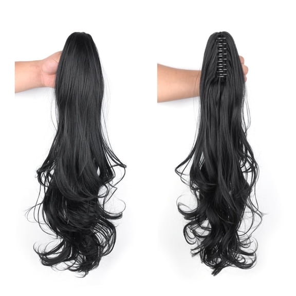 FGERFE-Claw Clip in ponytail Hair Extension 20 inch Long Curly Wavy Drawstring Ponytail Clip on Ponytail Hairpiece for Women Girls 170g Synthetic Hairpiece Fluffy Natural Looking (Black)