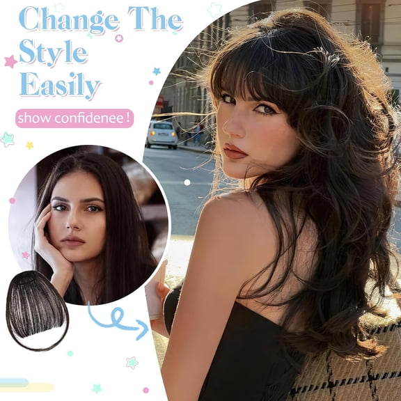 FGERFE-Clip in Bangs-Fake Bangs Hair Dark Brown Mixed With Light Auburn Wispy Bangs Clip on Bangs For Women Fringe With Temples Hairpieces Curved For Daily Wear