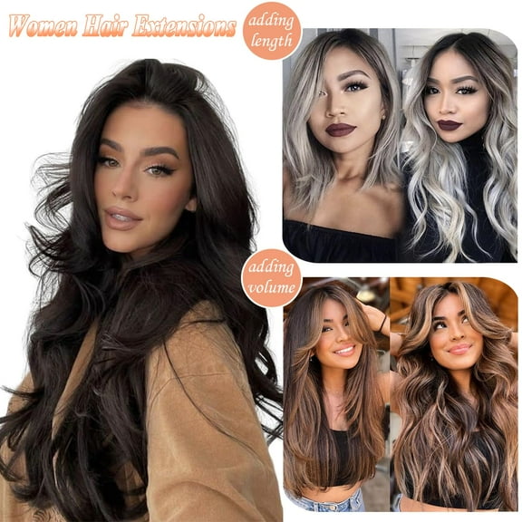 FGERFE-Clip in Hair Extensions 7PCS 24 Inch Long Wavy Curly Hairpieces Thick Weft Synthetic Wig for Women Light Blonde Mix Bleach Blonde