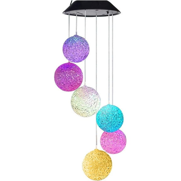 FGERFE-Color Changing Crystal Ball LED Light Solar Powered Wind Chime Waterproof Hanging Solar Mobile Lamp for Patio Yard Garden Home Decoration