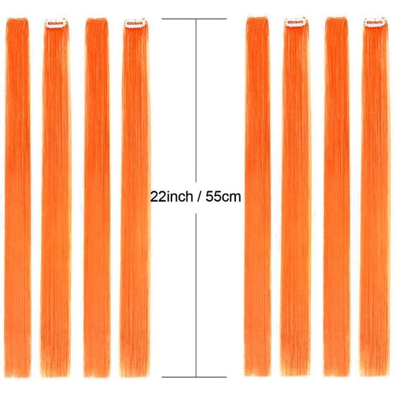 FGERFE-Colored Clip in Hair Extensions 22" 10pcs Straight Fashion Hairpieces for Party Highlights Orange