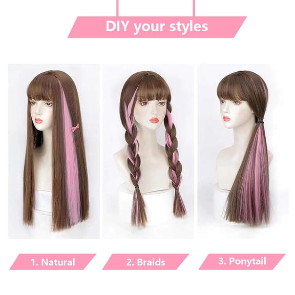 FGERFE-Colored Hair Extensions Clip in, Light Pink 10 Pieces 22 Inch, for Kids Girls Women Play Highlights, Synthetic