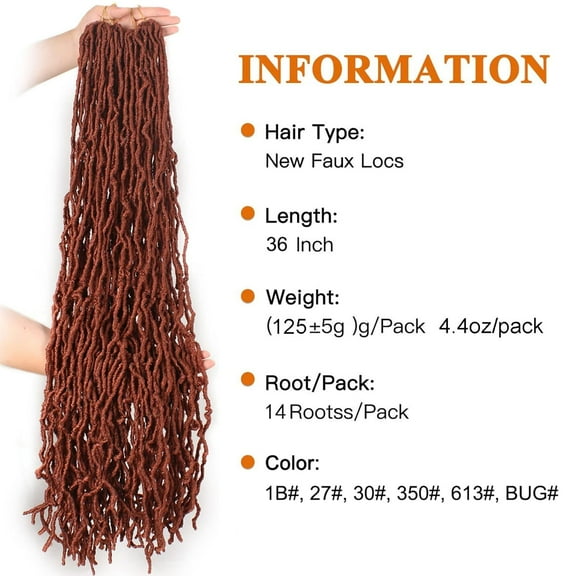 FGERFE-Copper Red 36 Inch New Faux Locs 6 Packs Goddess Faux Locs Curly Wavy Hair Pre-Looped Synthetic Most Natural Ginger Long Soft Locs Crochet Dreadlock Hair Extend for Woman (36 Inch, 350#)