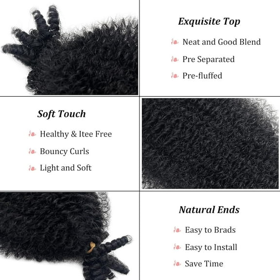 FGERFE-Cuban Twist Marley Hair 12 Inch 1b Black Marley Twist Braiding Hair Spring Afro Kinky Curl Twist Hair Extensions for Crochet Braids 6 Packs Jamaican Braid Wrapping Hair for Soft Locs