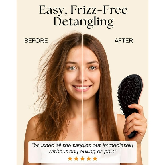 FGERFE-Detangling Comb & Hair Brush Set - Wide Tooth Comb for Curly, Straight, Thick, Fine & Wet Hair - Gentle & Pain-Free Detangler for Women & Kids - Lightweight Haircare Tools, Rose-Gold