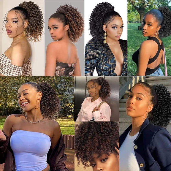 FGERFE-Drawstring Ponytail Extension Curly Hair Extensions, Synthetic Pony Tails Extensions Human Hair Feeling, Kinky Curly Ponytail Afro Puff Drawstring Ponytail for Black Women10inch,2#