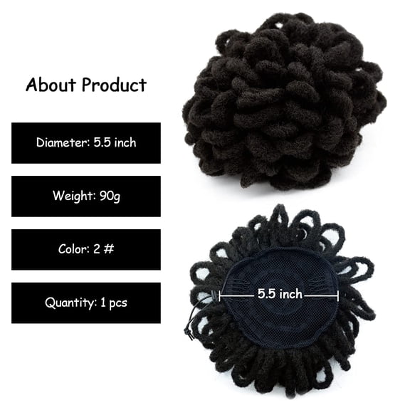 FGERFE-Dreadlocks Bun Afro Puff Drawstring Ponytail Hair Chignon Nu Locs Braids Buns Hairpiece Synthetic Clip in Hair Extensions for Black Women(2#)