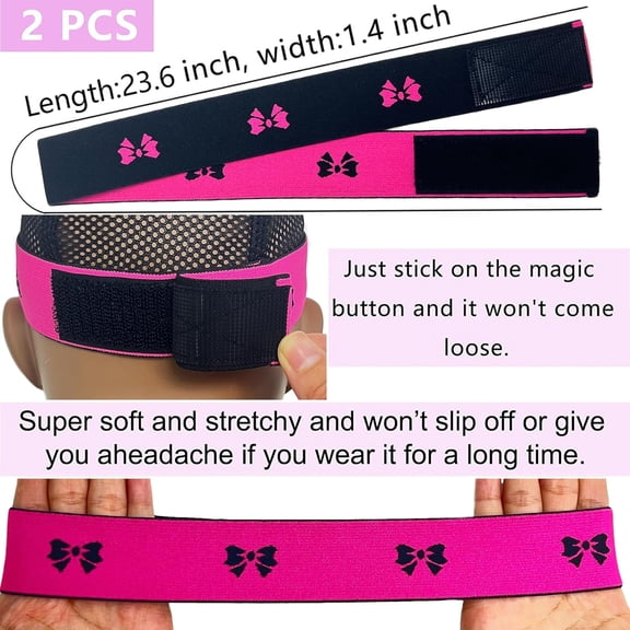 FGERFE-Elastic Bands 2 Pcs for Wig, Lace Melting Band for Edges, Adjustable Magic Buckle Edge Wrap to Lay Edges, Keeping Wig Grip, Wig Accessories, Bowknot, 4 Count