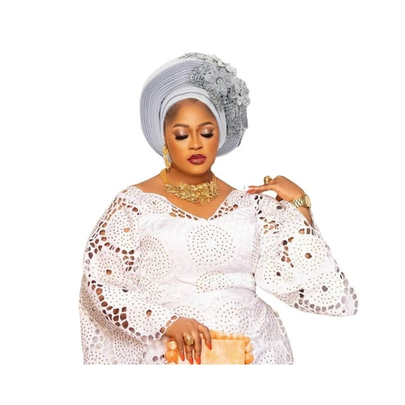 FGERFE-Fashion African Autogele Headtie Nigeria Women Head Wraps Already Made Wedding Geles (white)