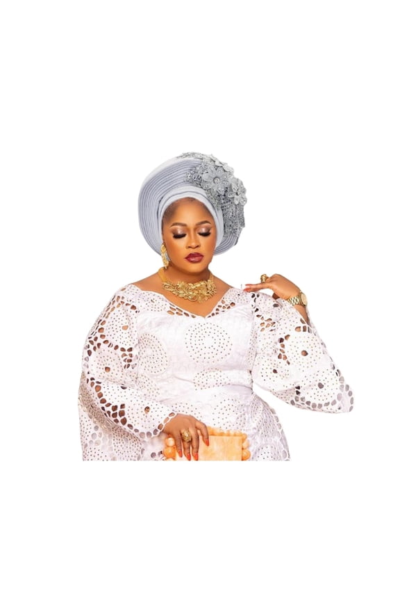 -Fashion African Autogele Headtie Nigeria Women Head Wraps Already Made Wedding Geles (white)