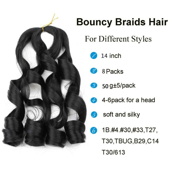 FGERFE-French Curl Braiding Hair,14 Inch Loose Wavy Braiding Hair Pre stretched 8 Pack Bouncy Curly Hair Extensions French Curls Synthetic Hair Extensions 1b