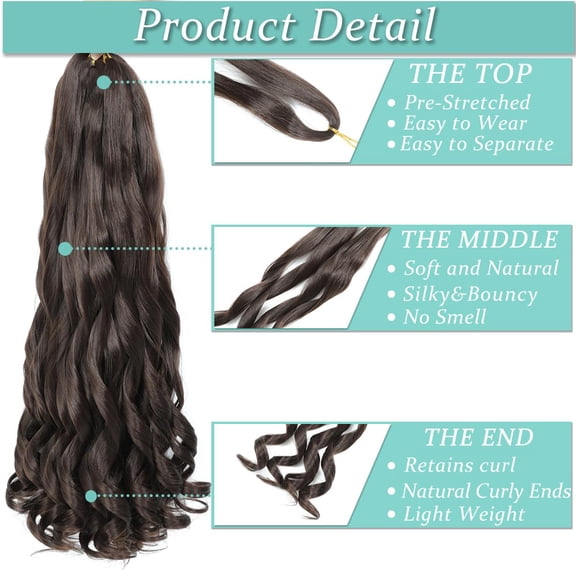 FGERFE-French Curl Braiding Hair, 24 Inch Curly Braiding Hair 8 Packs Bouncy French Curl Crochet Braids for Black Women Pre Stretched Loose Wavy Extensions (4#, 24Inch)