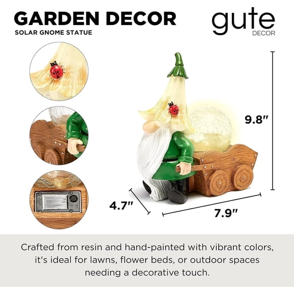 FGERFE-Garden Gnomes Solar Traveling Gnome with Magic Orb with LED Lights Light Up Cargo, Adorable Gardens Decor, Garden Art Dcor | Durable Colorful Weather Resistant Outdoor Ornament for Flowers La