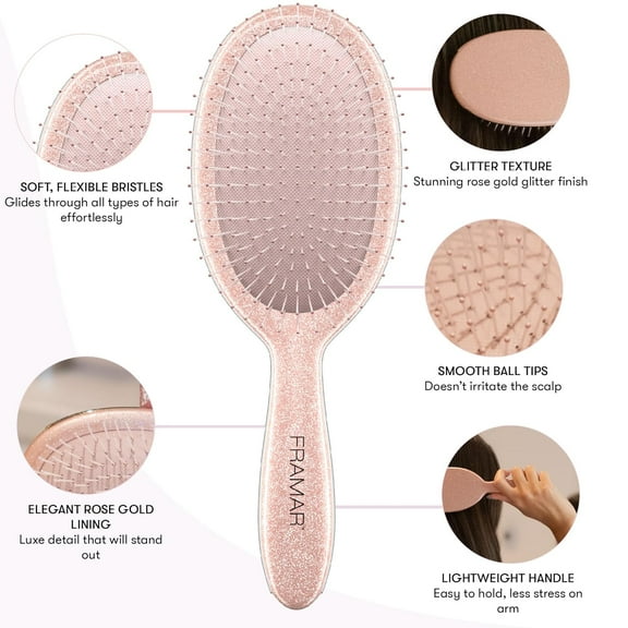 FGERFE-Glitter Hair Brush Detangler, Detangling Hairbrush For Women, Wet Hair Brush For Girls, Hair Detangler Brush, Wet Hairbrush, Hairbrushes, Girls Hairbrush Detangler, Reduces Frizz Ros