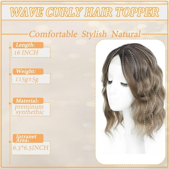 FGERFE-Hair Toppers for Women with Thinning Hair, 16 Inch Toppers Hair Pieces for Women Side Part Clip in Bangs 360 3D Curly (Dark brown mixed with medium brown mixed 60B#)