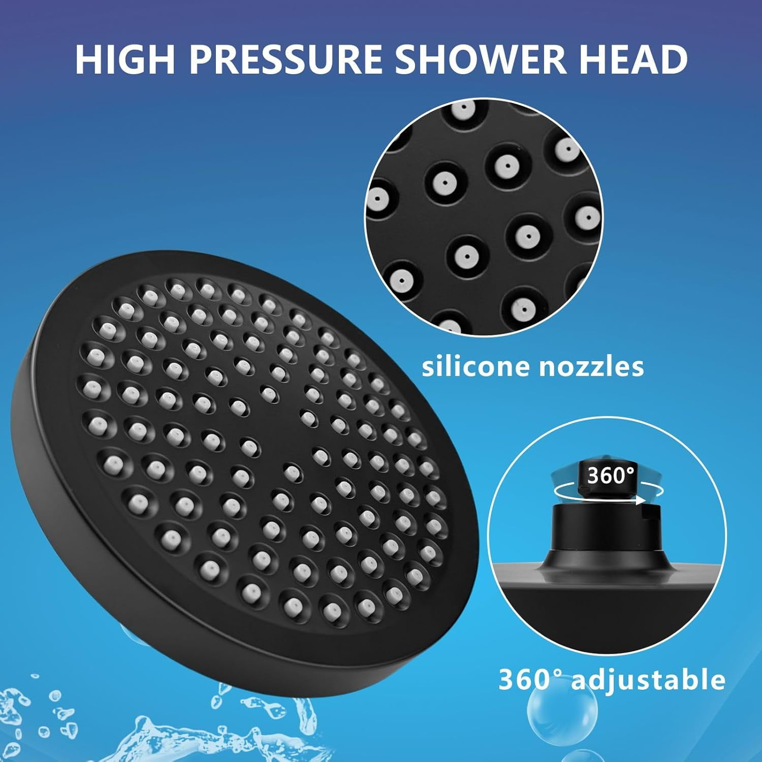 FGERFE-High Pressure Rain Shower Head, 6 Inch Round Fixed Shower with ...