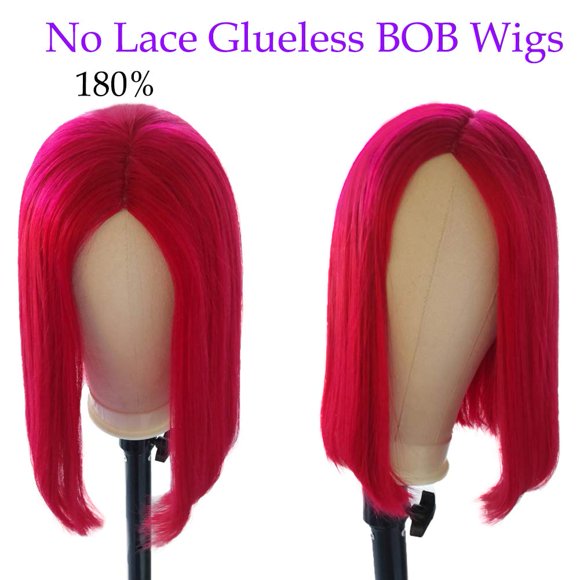 FGERFE-Human Hair Wigs Red Bob Wigs Non Lace Front Wigs Straight Bob Wigs Blunt Cut Wigs for Black Women Glueless Machine Made Wigs Middle Part Colored Bob Wigs Brazilian Virgin Hair Wigs(10",180% De