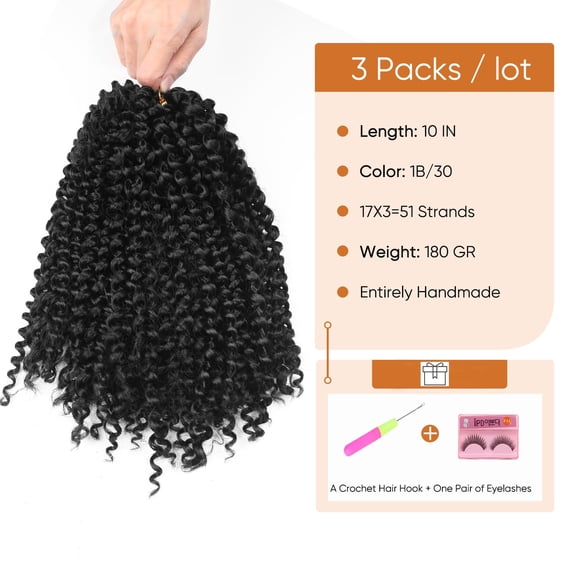 FGERFE-Kinky Curly Braiding Hair Marlybob Crochet Hair Black Jerry Curly Passion Twist Hair Medium Length Curly Crochet Braids Synthetic Kinky Twist Hair (3 Packs)