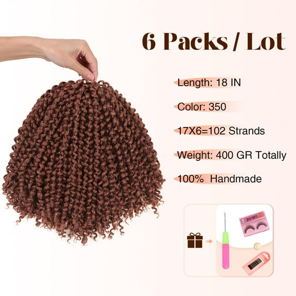 FGERFE-Kinky Curly Braiding Hair Marlybob Crochet Hair Bundle Ginger Jerry Curly Passion Twist Curly Boho Box Braid Braiding Hair Weave Synthetic Kinky Twist Hair for Bob Hairstyle (6 Packs, 10 Inch)