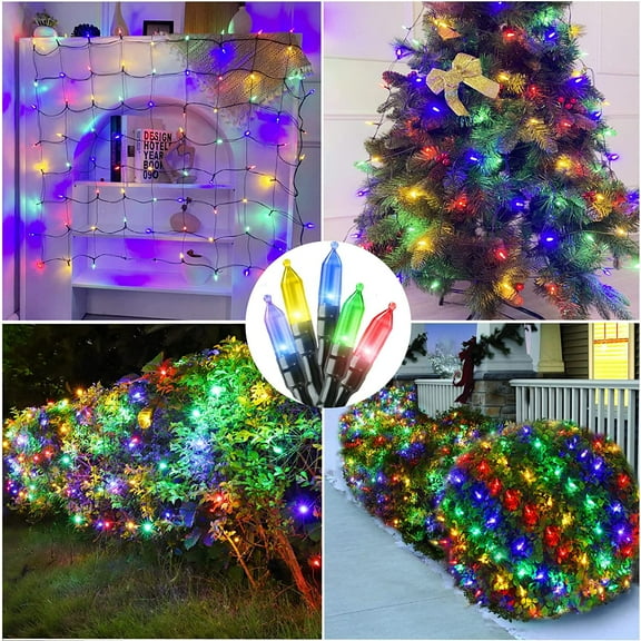 FGERFE-LED Christmas Net Lights for Bushes Outdoor,100 LED 5ftx5ft Waterproof 8 Modes Connectable Mesh Lights for Bushes,Garden,Yard,Trunk,Outdoor Christmas Decorations