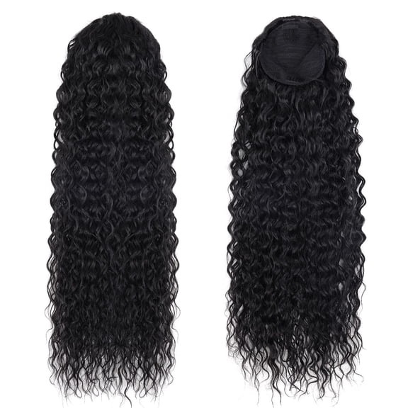 FGERFE-Long Curly Drawstring Ponytail 30Synthetic Clip In Ponytail Extensions Black Color for Women Afro Curly Corn Wave Wavey Clip on Ponytail(1B)