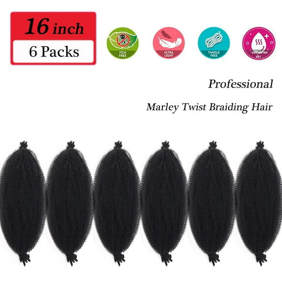 FGERFE-Marley Twist Braiding Hair Springy Afro Kinky Cuban Twist Hair for Braiding 16 Inch Wrapping Marley Hair for Soft Faux Locs 1B Spring kinky Twist Crochet Hair Twisted Up Springy Afro Twist 6 P
